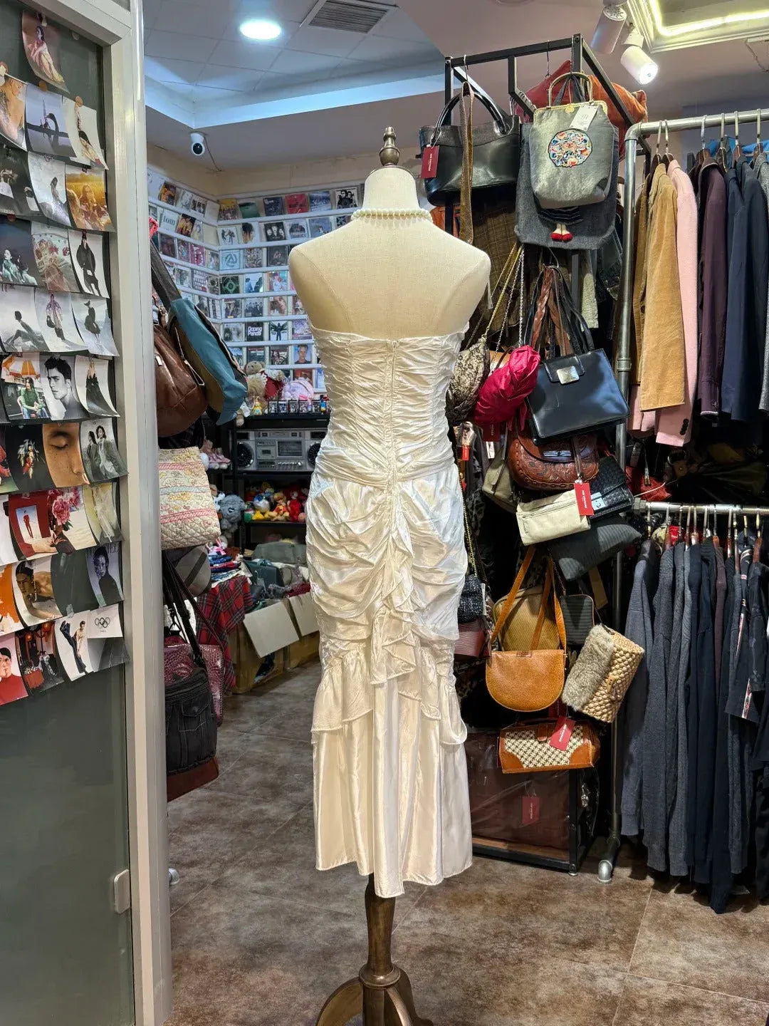 Vintage Mermaid Sweetheart Sleeveless Ruched Ivory Midi Prom Dress for Women Ready to Ship