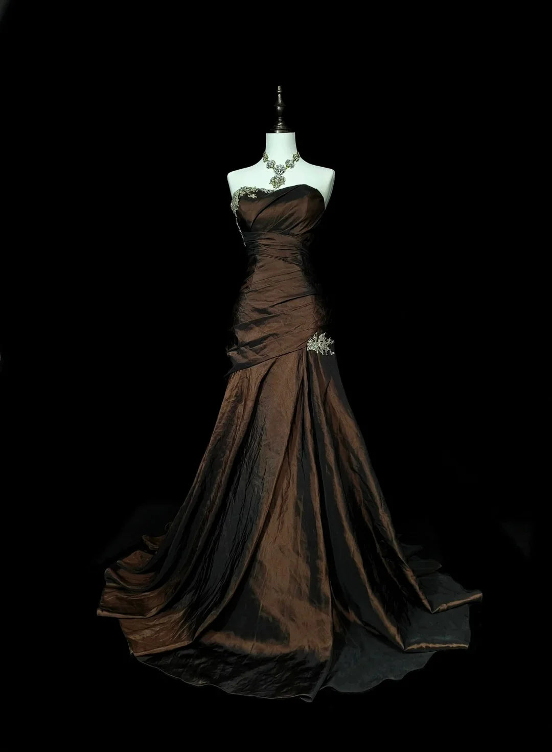 Vintage Sheath Strapless Applique Brown Long Evening Dress Prom Dress