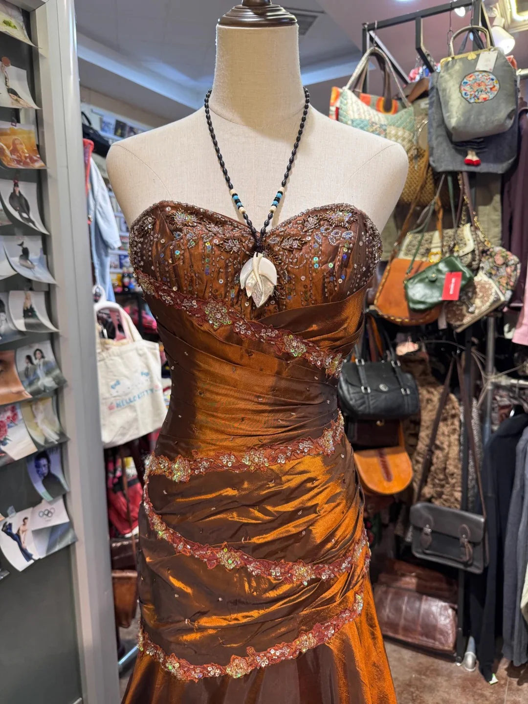 Vintage Sheath Sweetheart Sequin Applique Brown Long Prom Dress Party Dress