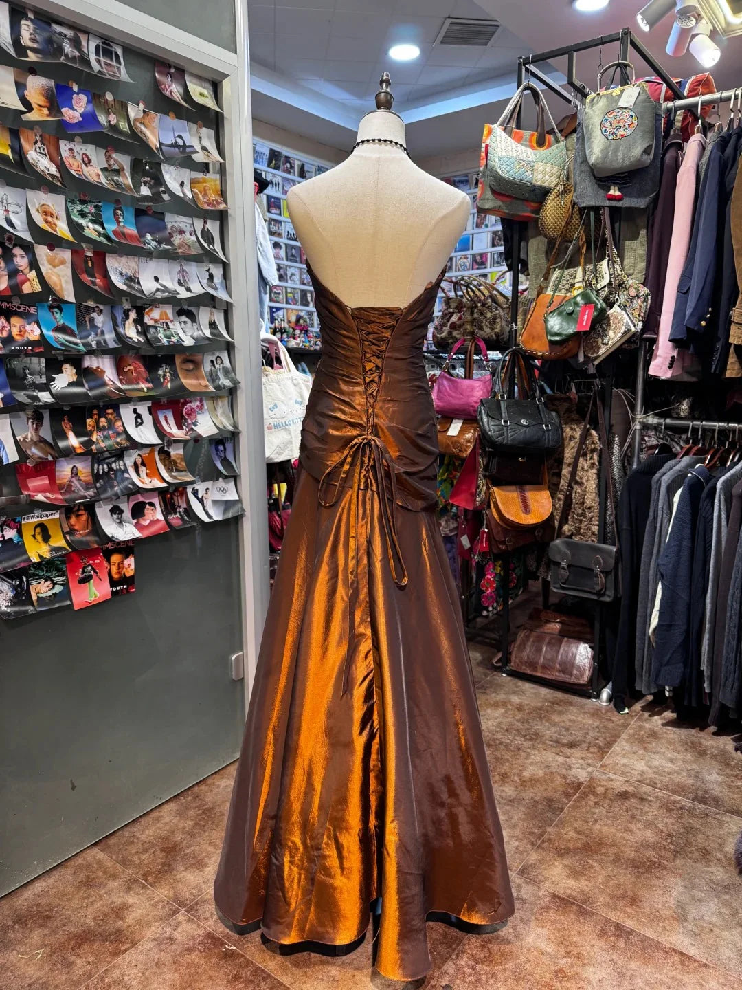 Vintage Sheath Sweetheart Sequin Applique Brown Long Prom Dress Party Dress