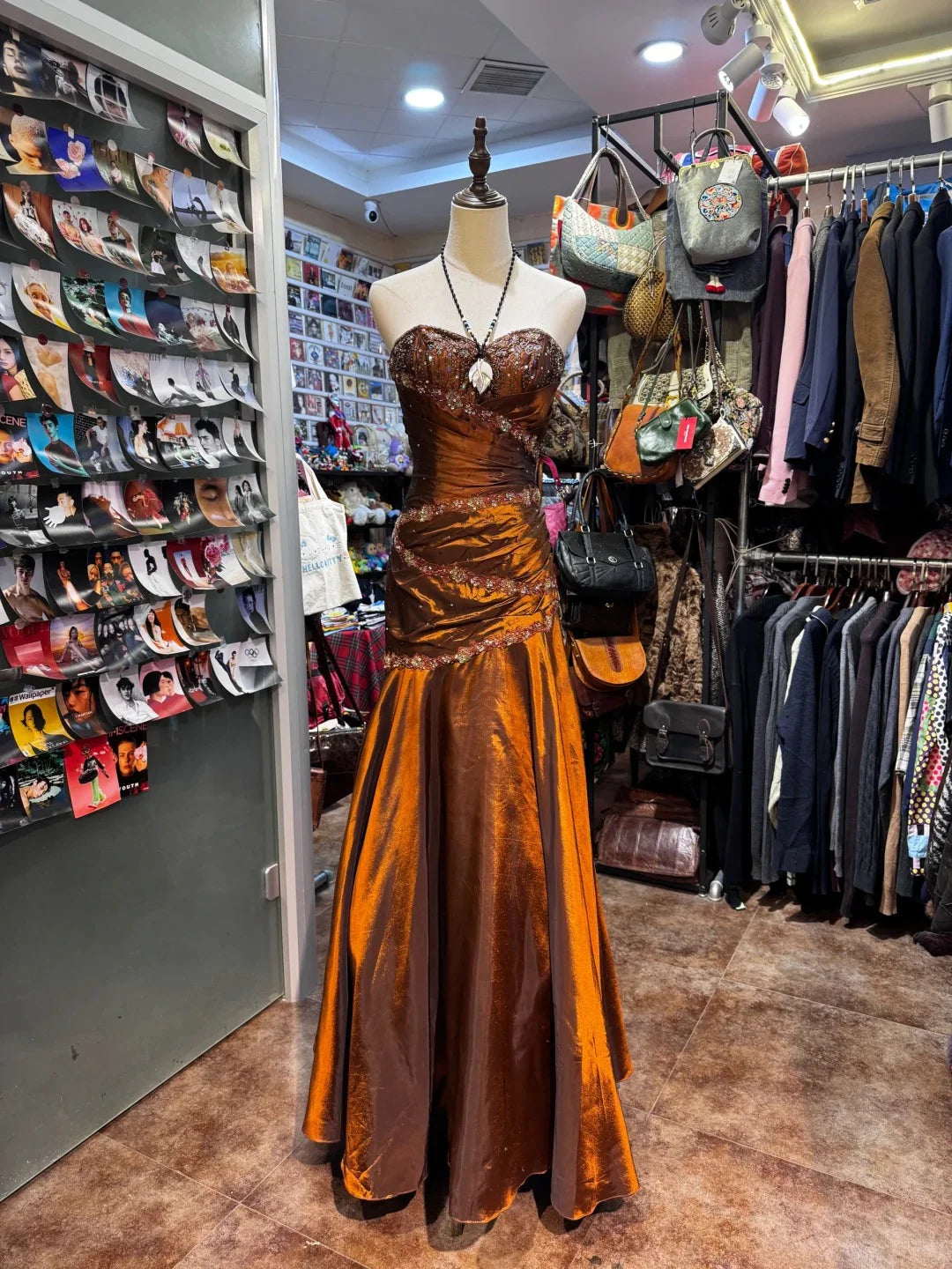 Vintage Sheath Sweetheart Sequin Applique Brown Long Prom Dress Party Dress