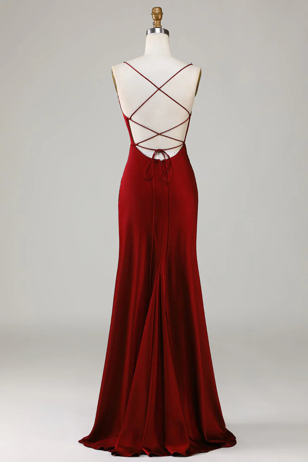 Lace-Up Back Long Bridesmaid Dress With Slit