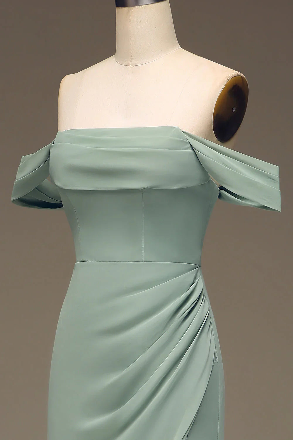 Off The Shoulder Sheath Chiffon Pleated Long Bridesmaid Dress