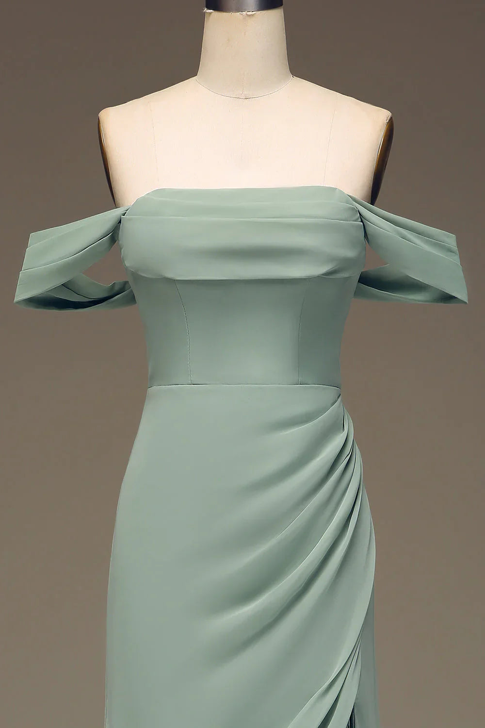Off The Shoulder Sheath Chiffon Pleated Long Bridesmaid Dress