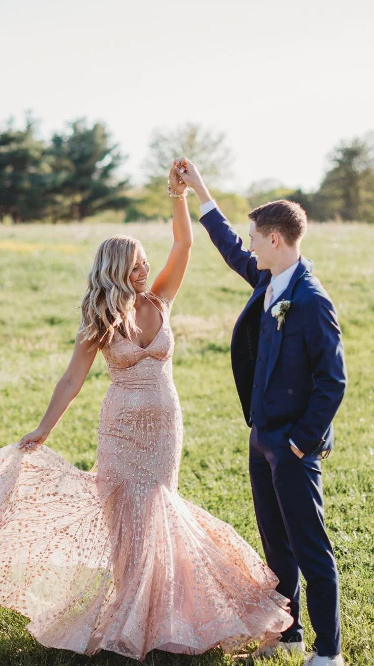 Light Pink Tulle Lace Mermaid Long Prom Dress Wedding Dress Formal Women's Dresses