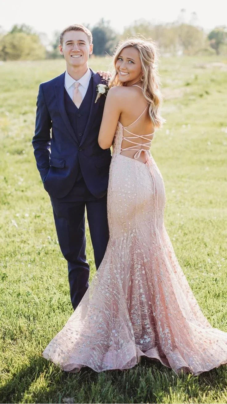 Light Pink Tulle Lace Mermaid Long Prom Dress Wedding Dress Formal Women's Dresses