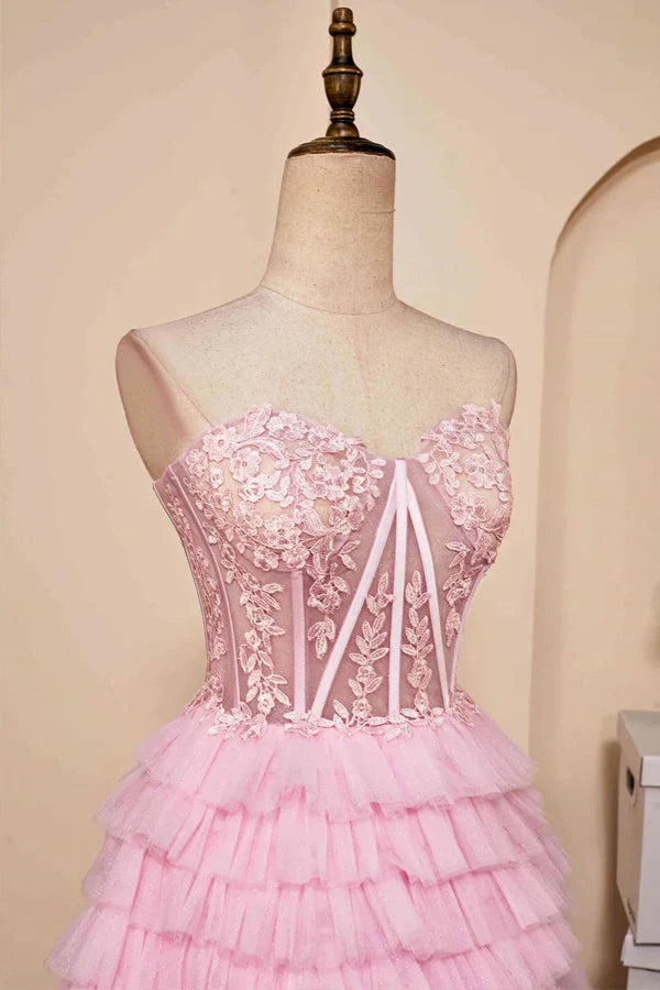 Xuewuba Dress Sweetheart Neck Layered Strapless Pink Homecoming Dress