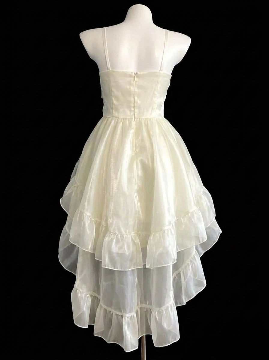 Whimsical A-Line Sweetheart Ruffled Floral Ivory High-Low Homecoming Dress