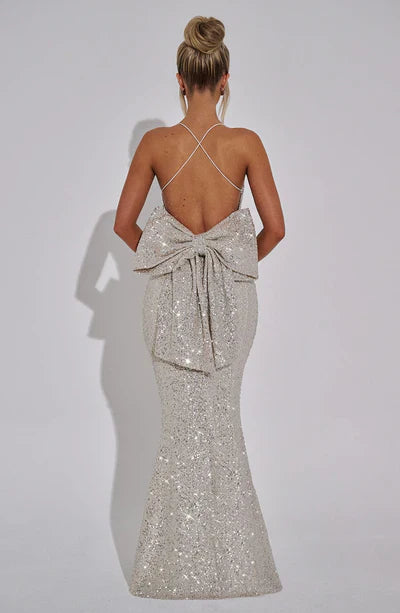 Women's Sexy Backless Sequin Long Dress Halter Corset Birthday Party Prom Wedding Evening Dress