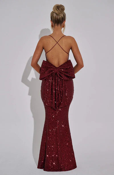 Women's Sexy Backless Sequin Long Dress Halter Corset Birthday Party Prom Wedding Evening Dress