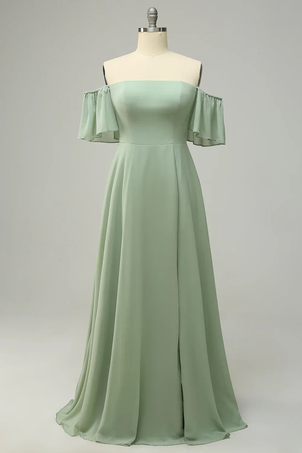 A Line Off The Shoulder Bridesmaid Dress With Ruffles