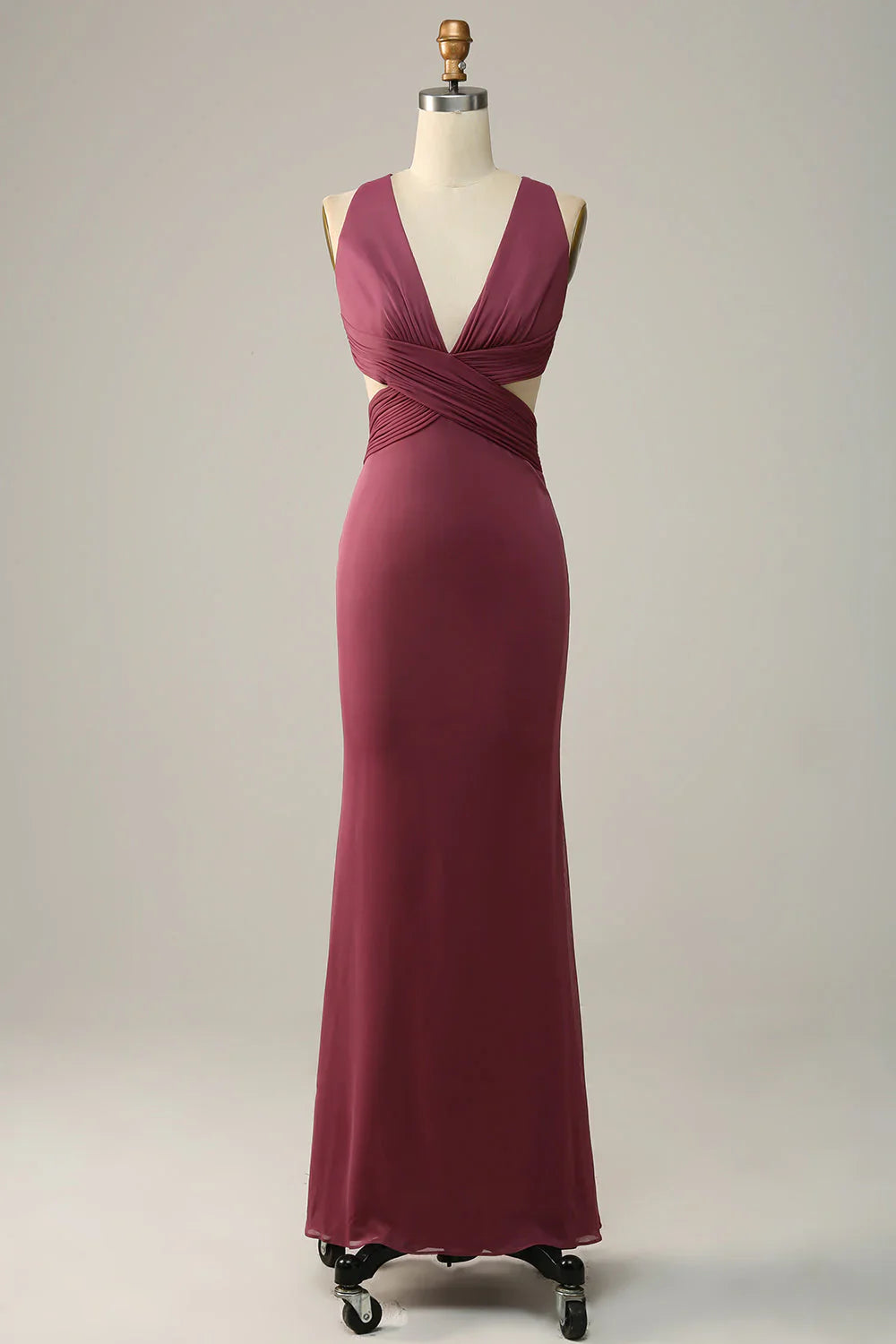 V neck Corss Back Plus Size Bridesmaid Dress