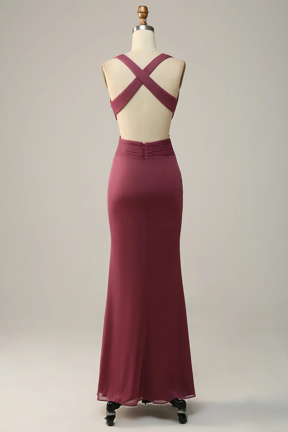 V neck Corss Back Plus Size Bridesmaid Dress