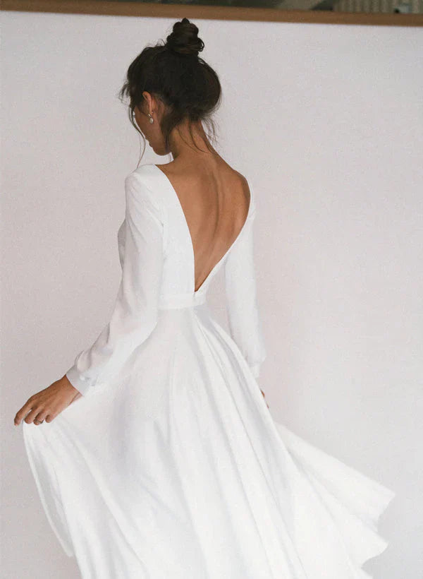 A-Line Square Tea-Length Wedding Dress