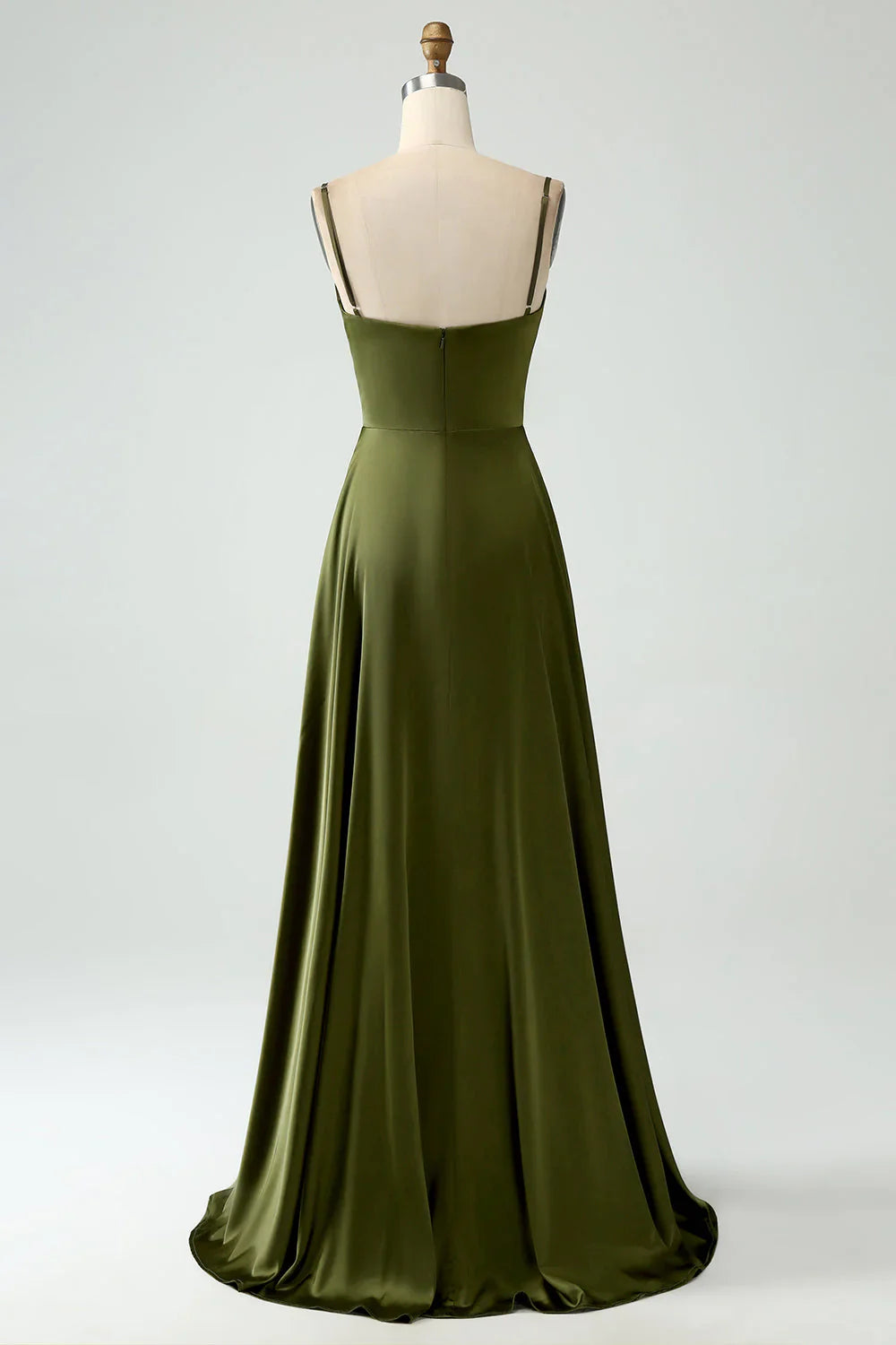 A-Line Spaghetti Straps Satin Long Bridesamid Dress