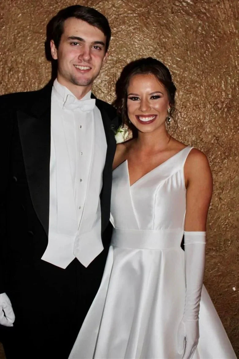 A-Line Asymmetrical  Satin Long Wedding Dress