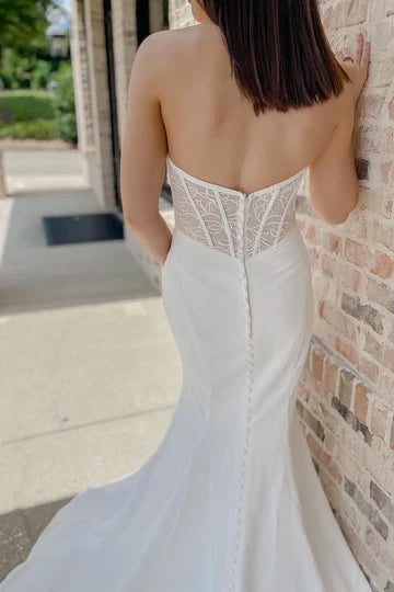 Strapless Open Back Mermaid Long Wedding Dress