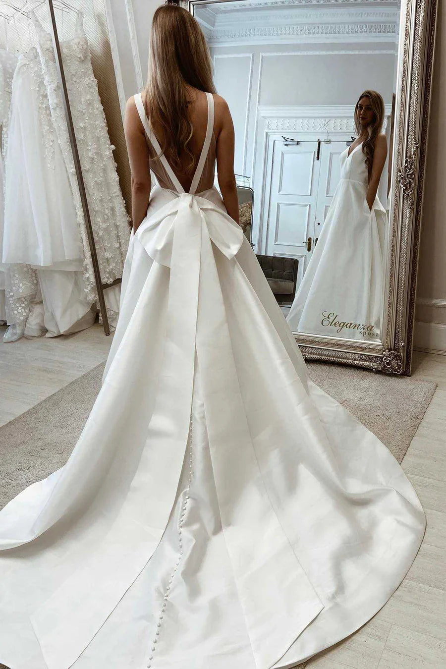 A-Line Long Wedding Dress With Bow-Back