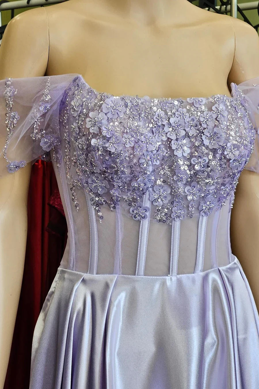 A-Line Off-the-Shoulder Long Prom Dress With 3D Floral
