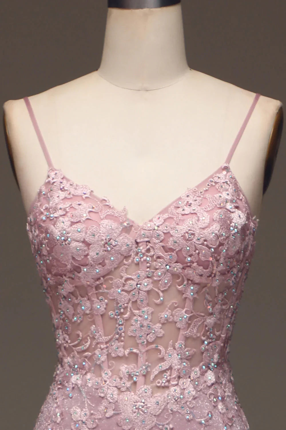 Glitter Blush Mermaid Spaghetti Straps Long Prom Dress