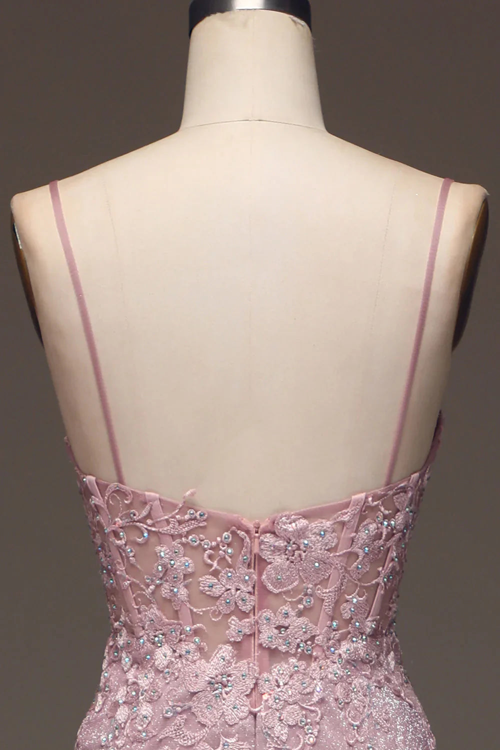 Glitter Blush Mermaid Spaghetti Straps Long Prom Dress