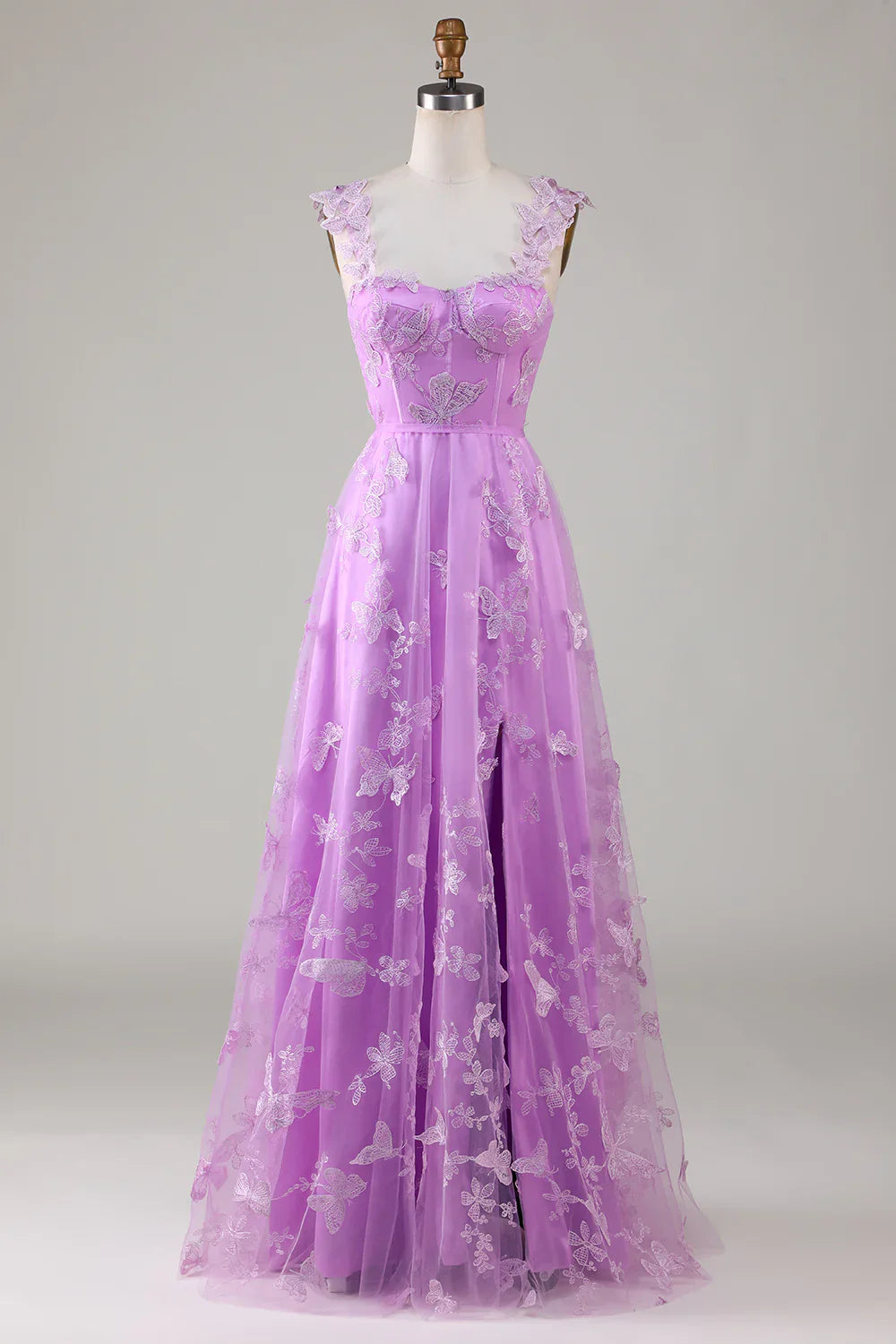 Corset Long Tulle Prom Dress With 3D Butterflies