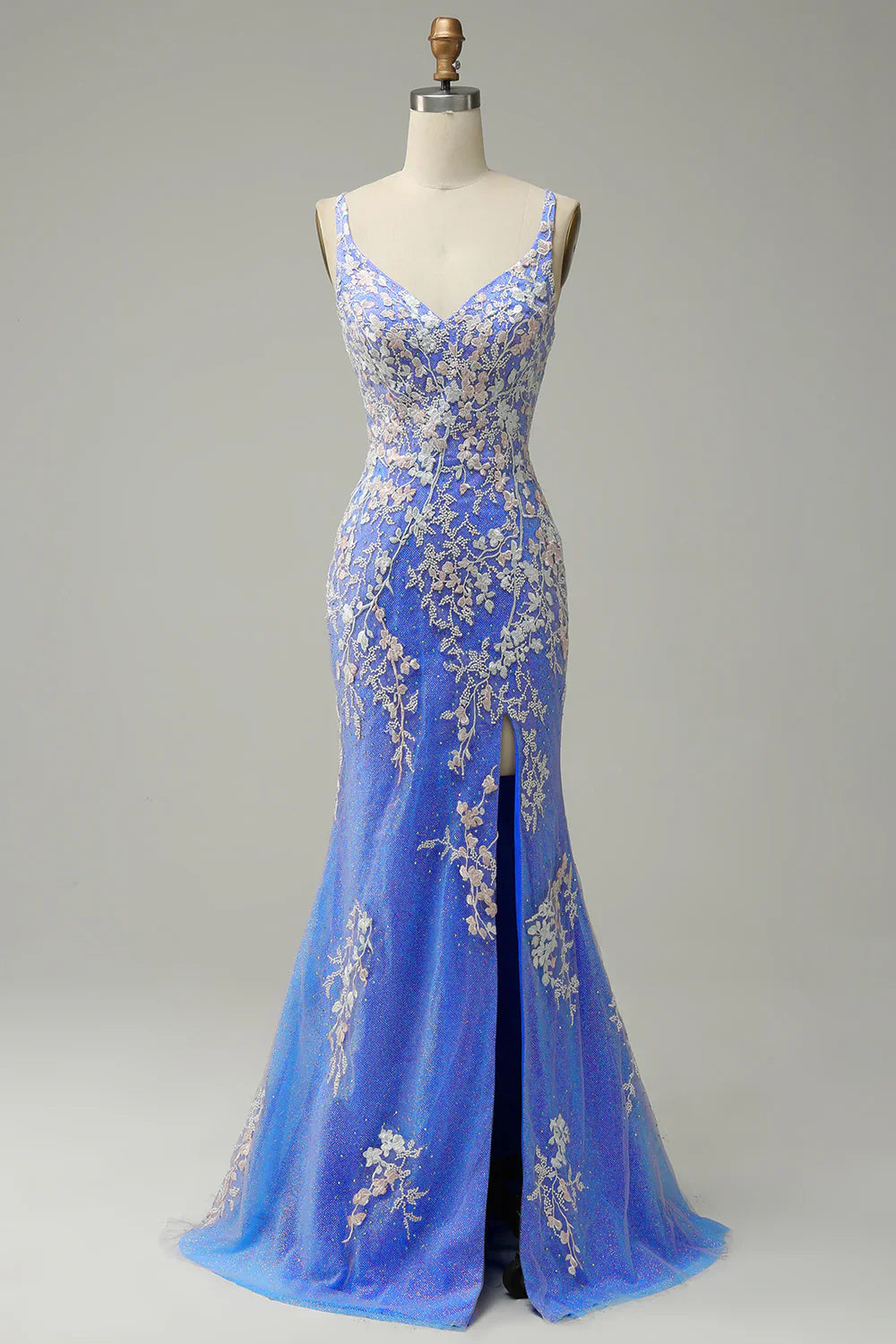 Mermaid V Neck Beaded Long Prom Dress With Appliques