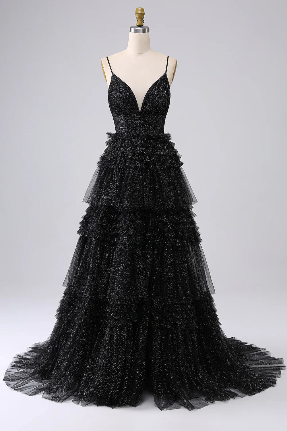 A Line Spaghetti Straps Tiered Prom Dress