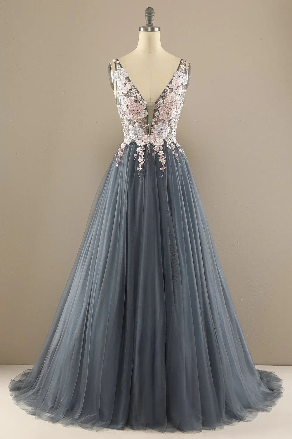 Gorgeous Deep V Neck Prom Dress With Appliques