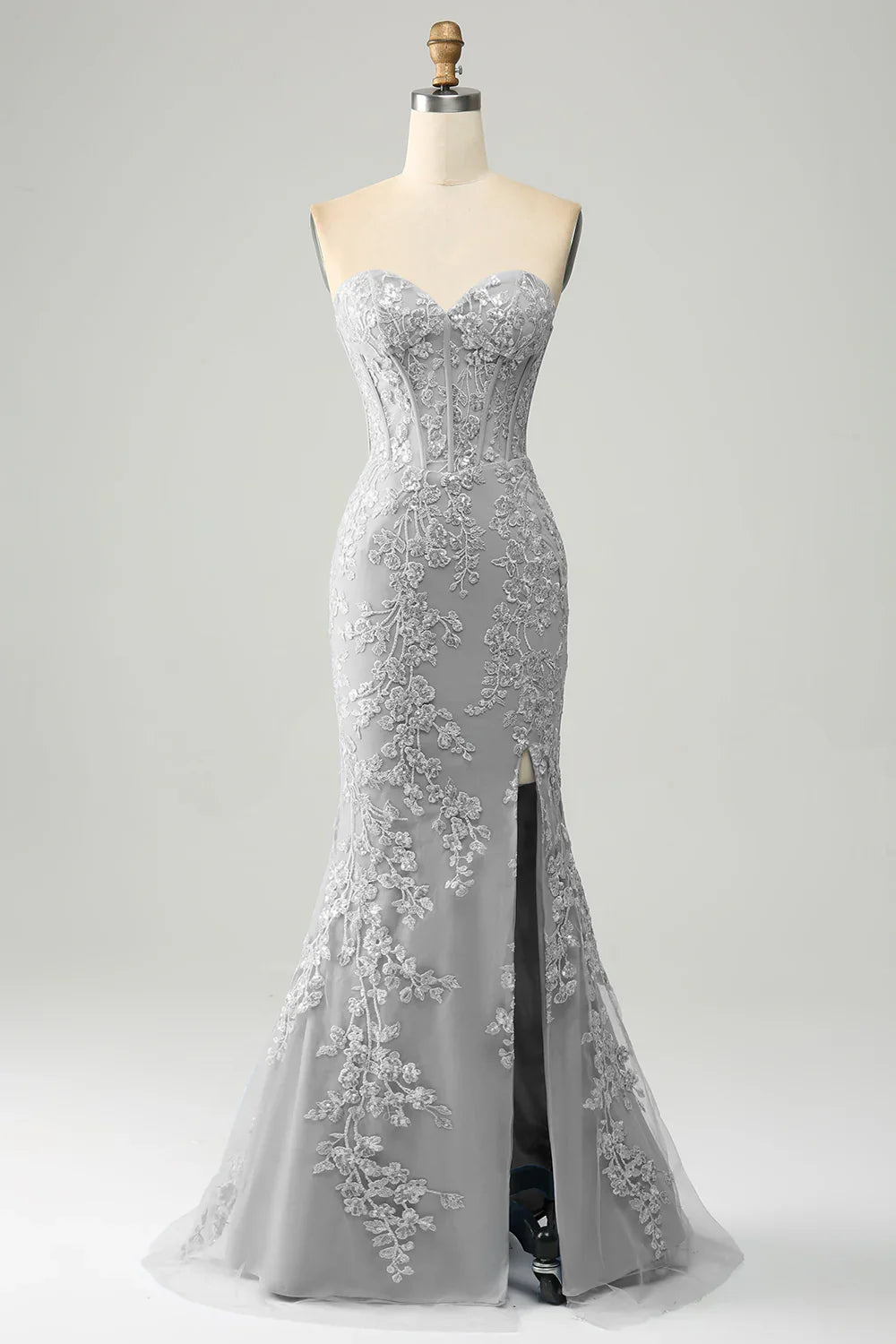 Mermaid Sweetheart Corset Appliques Prom Dress With Side Slit
