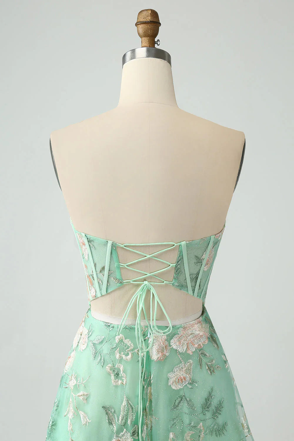 A Line Sweetheart Strapless Printed Corset Prom Dress With Slit