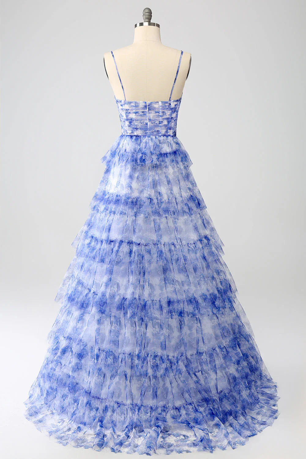 Printed A Line Tiered Hollow-Out Long Prom Dress