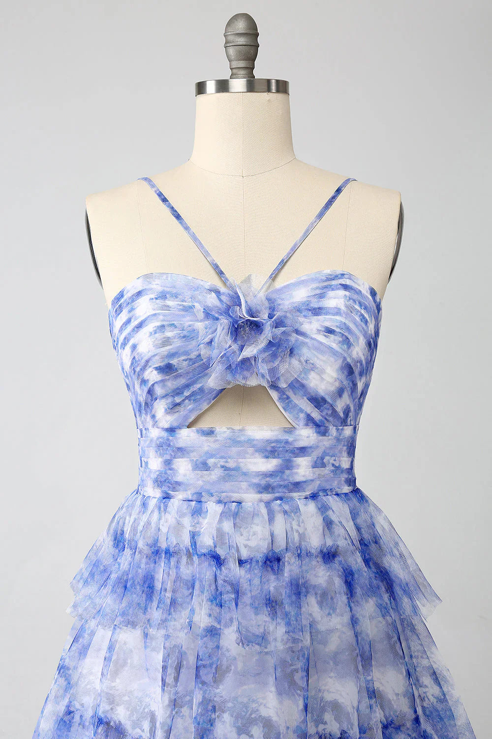 Printed A Line Tiered Hollow-Out Long Prom Dress