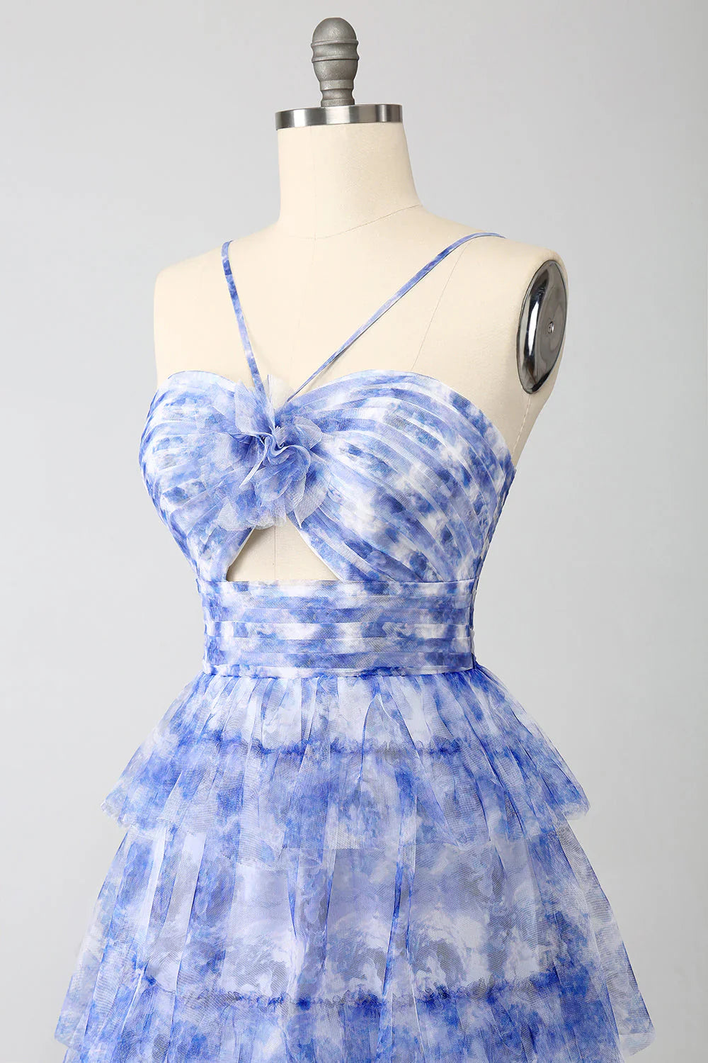 Printed A Line Tiered Hollow-Out Long Prom Dress