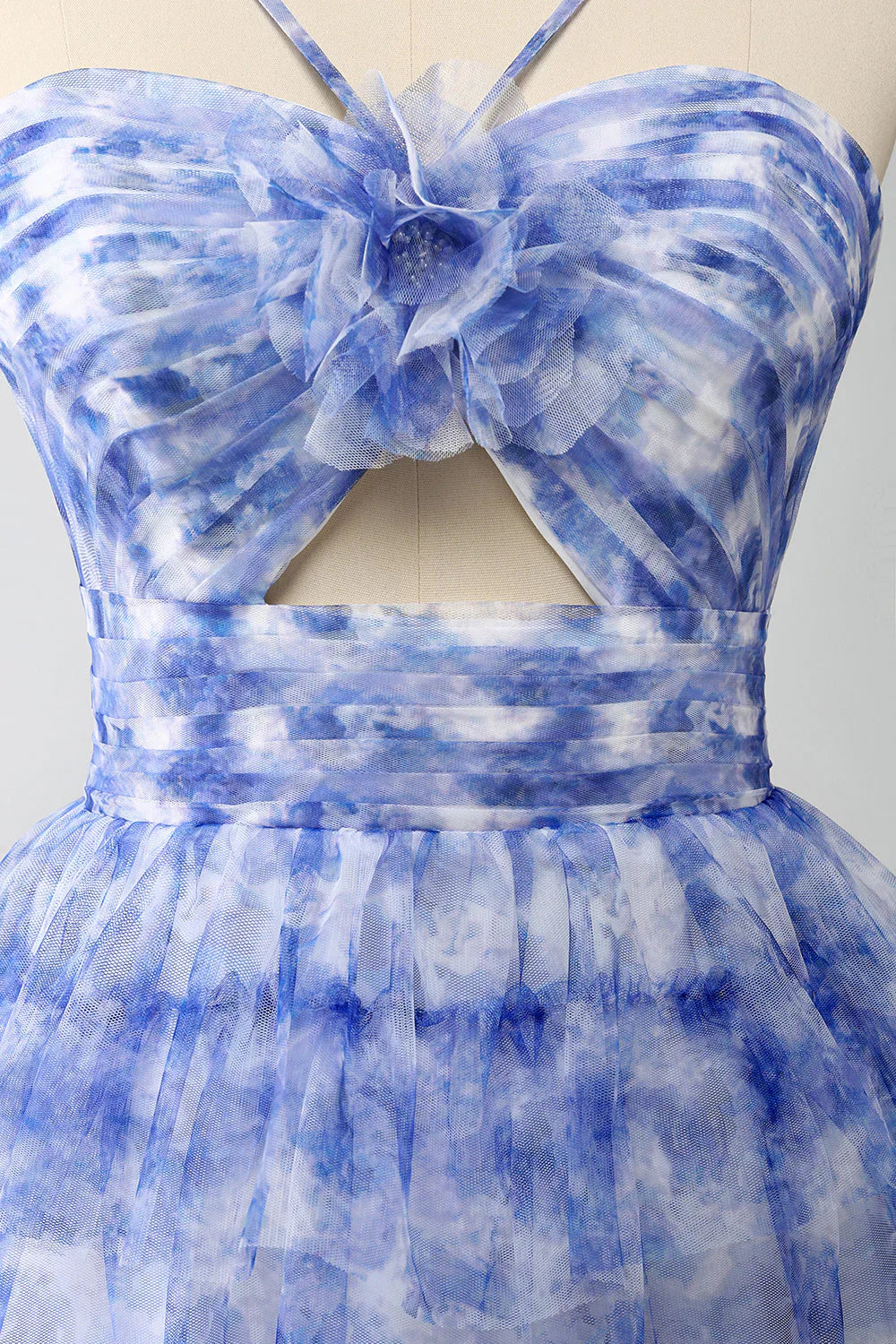 Printed A Line Tiered Hollow-Out Long Prom Dress