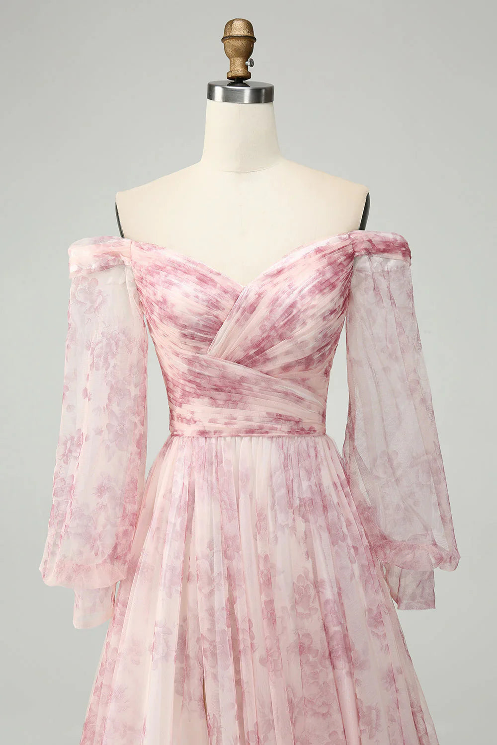 A-Line Off The Shoulder Print Prom Dress With Slit