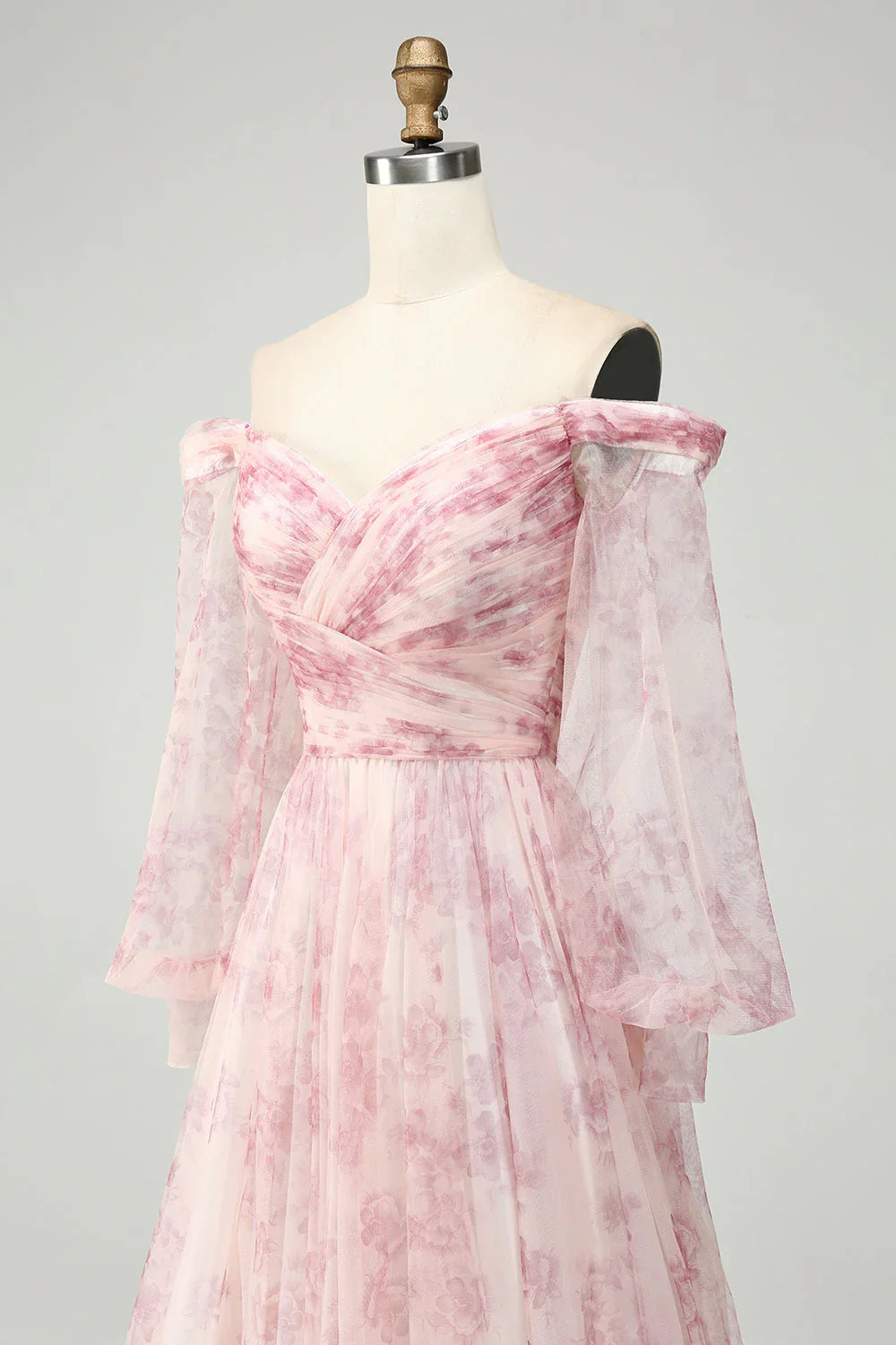 A-Line Off The Shoulder Print Prom Dress With Slit