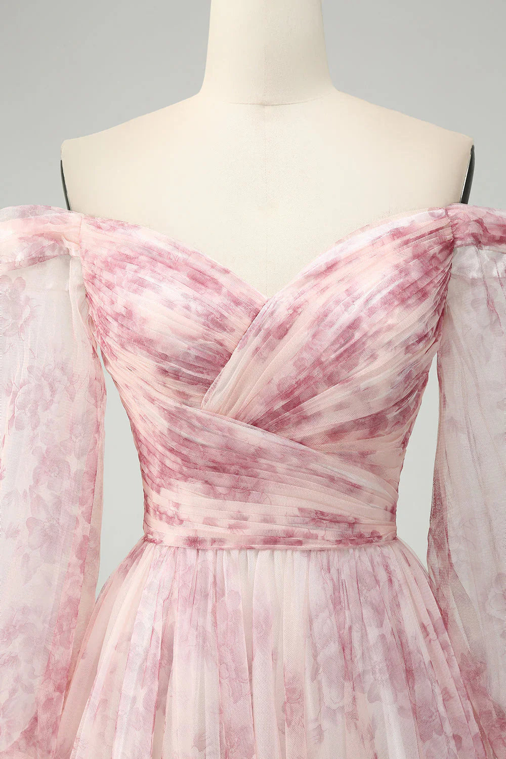 A-Line Off The Shoulder Print Prom Dress With Slit