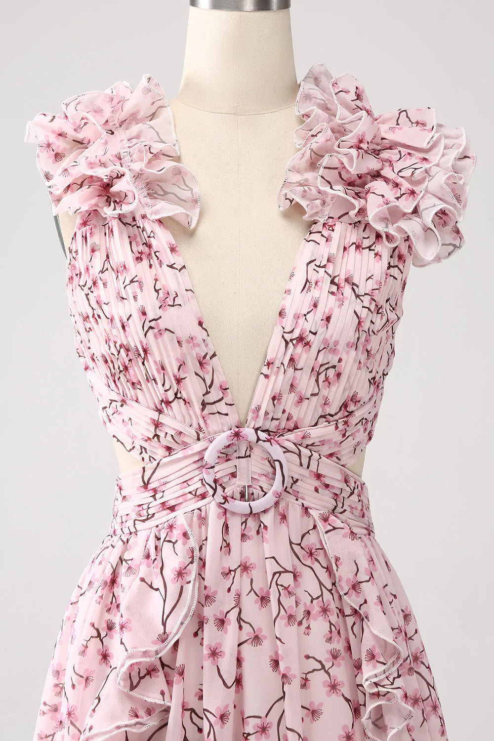 A-Line Deep V-Neck Pleated Backless Prom Dress