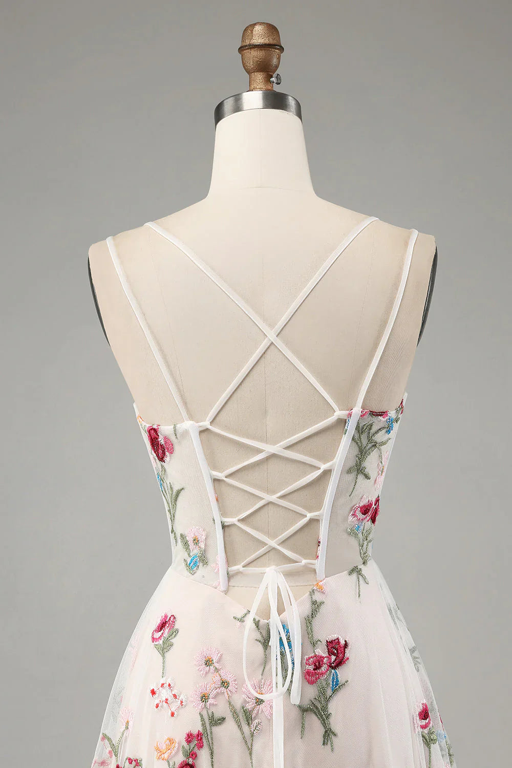 A-Line Spaghetti Straps Corset Long Prom Dress With Slit