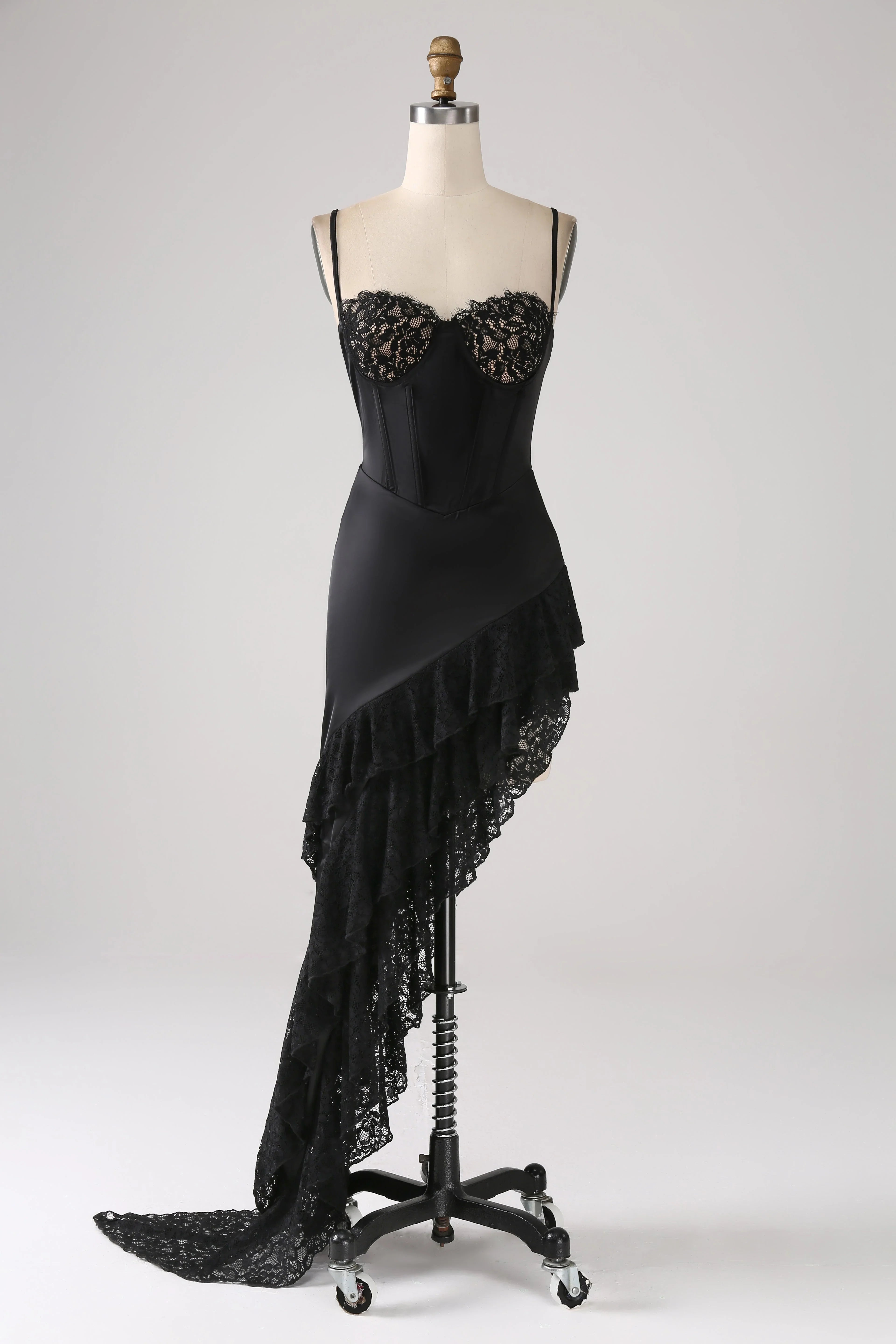 Asymmetrical Spaghetti Straps Prom Dress With Ruffles