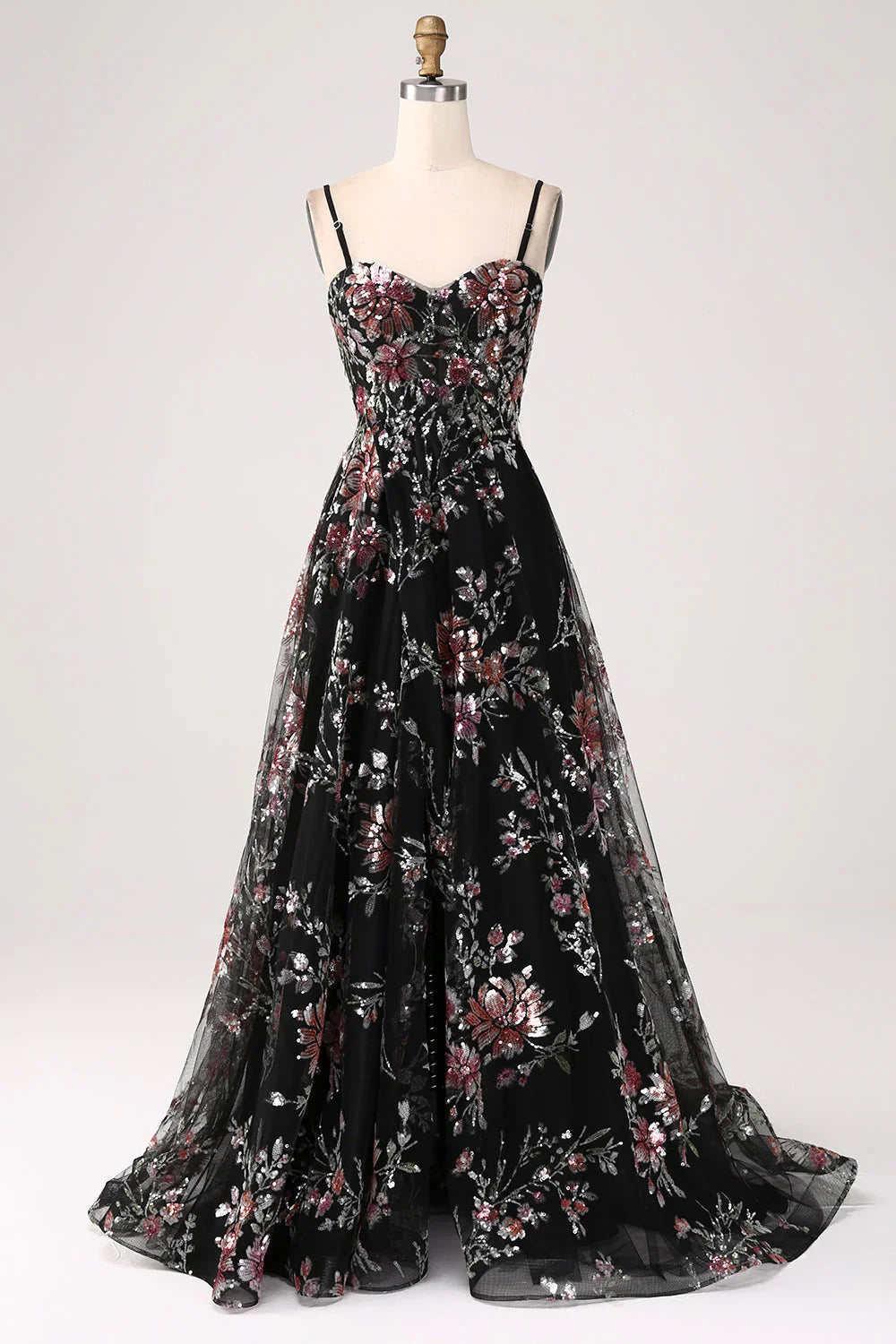 A-Line Flower Sequins Long Corset Prom Dress