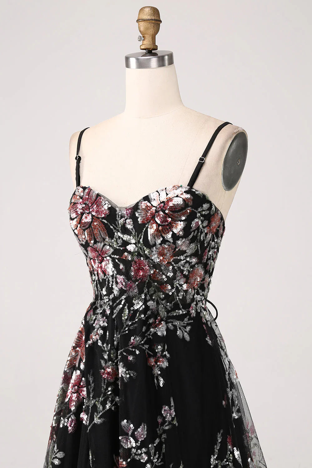 A-Line Flower Sequins Long Corset Prom Dress