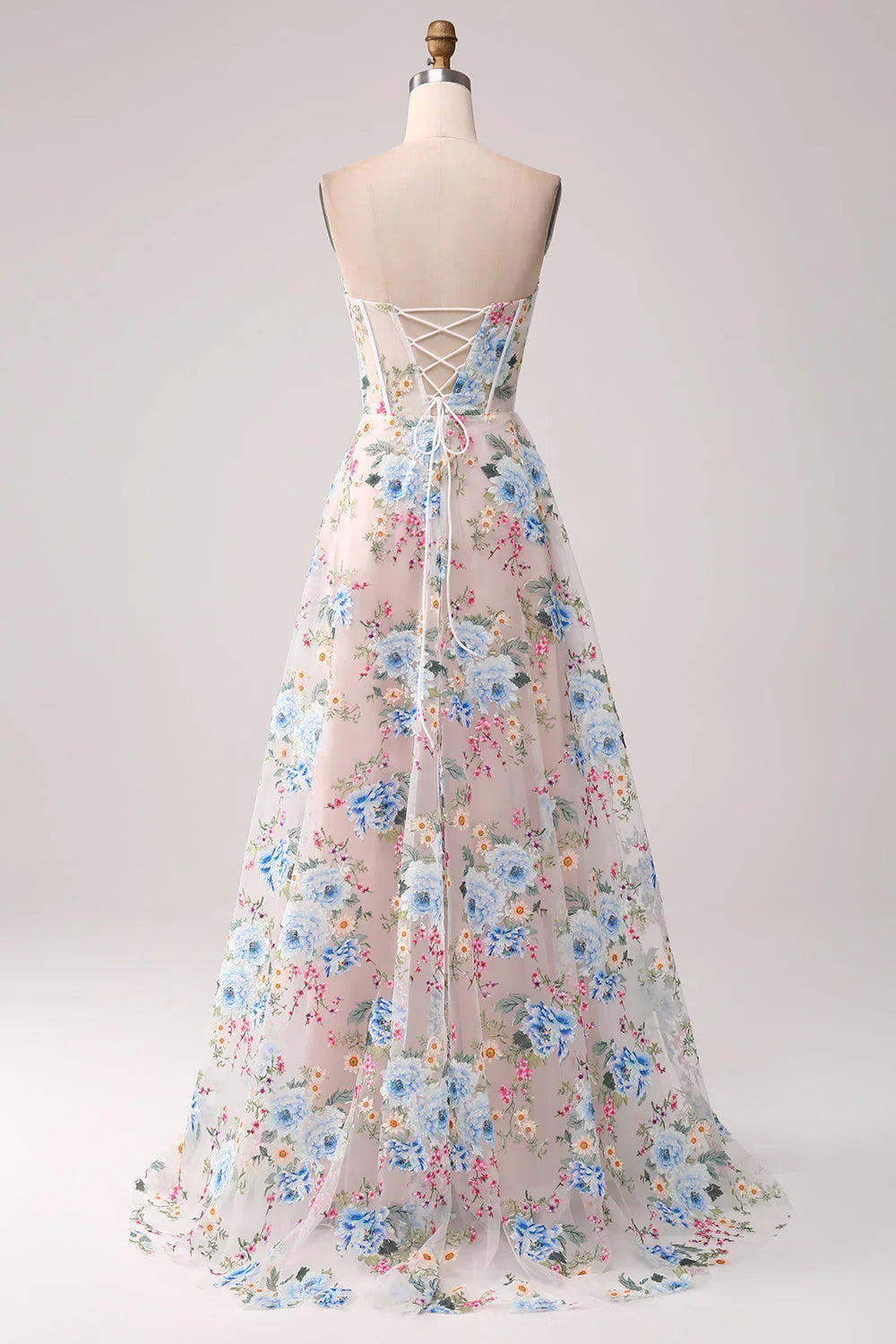 A-Line Flower Off The Shoulder Long Corset Prom Dress