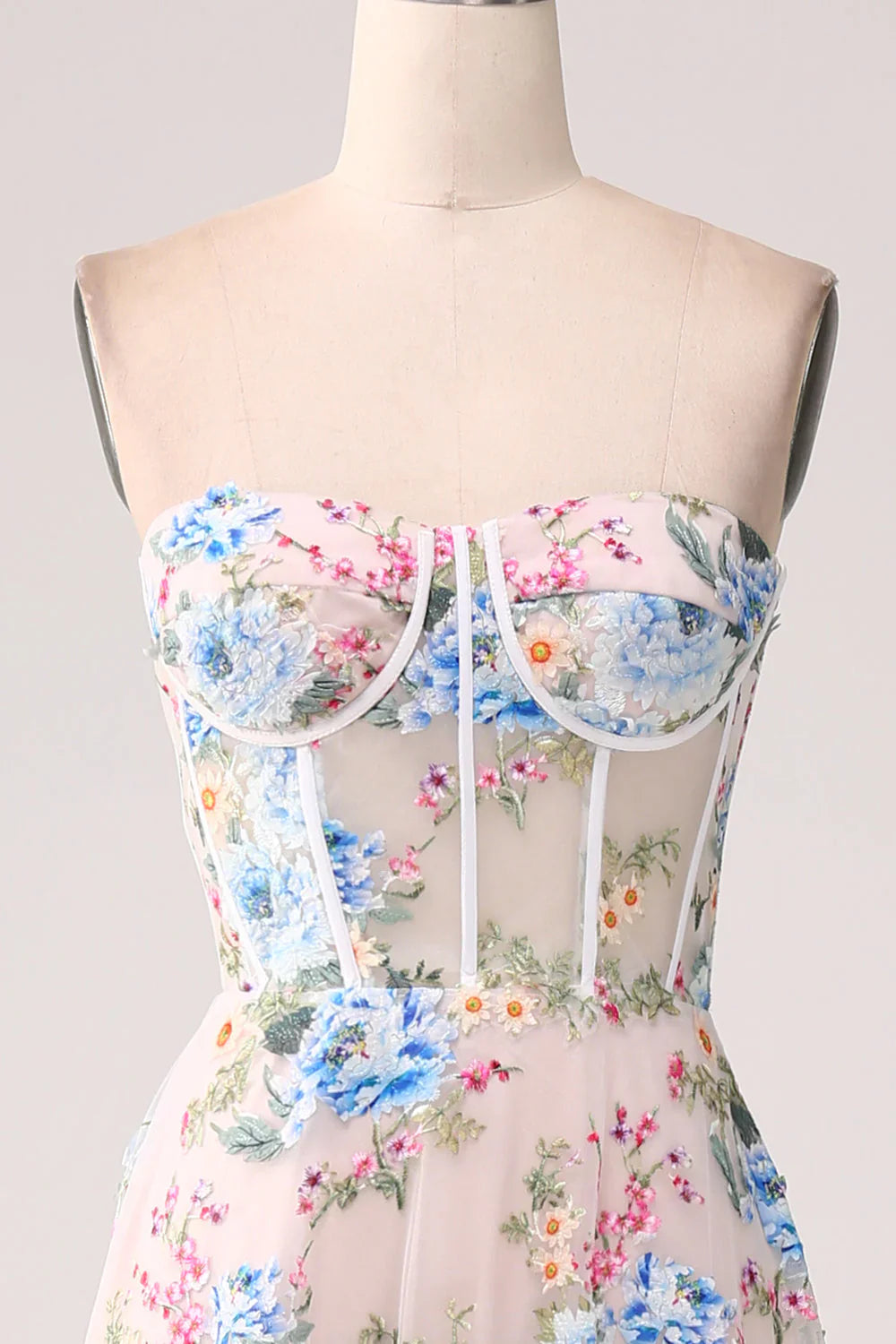 A-Line Flower Off The Shoulder Long Corset Prom Dress
