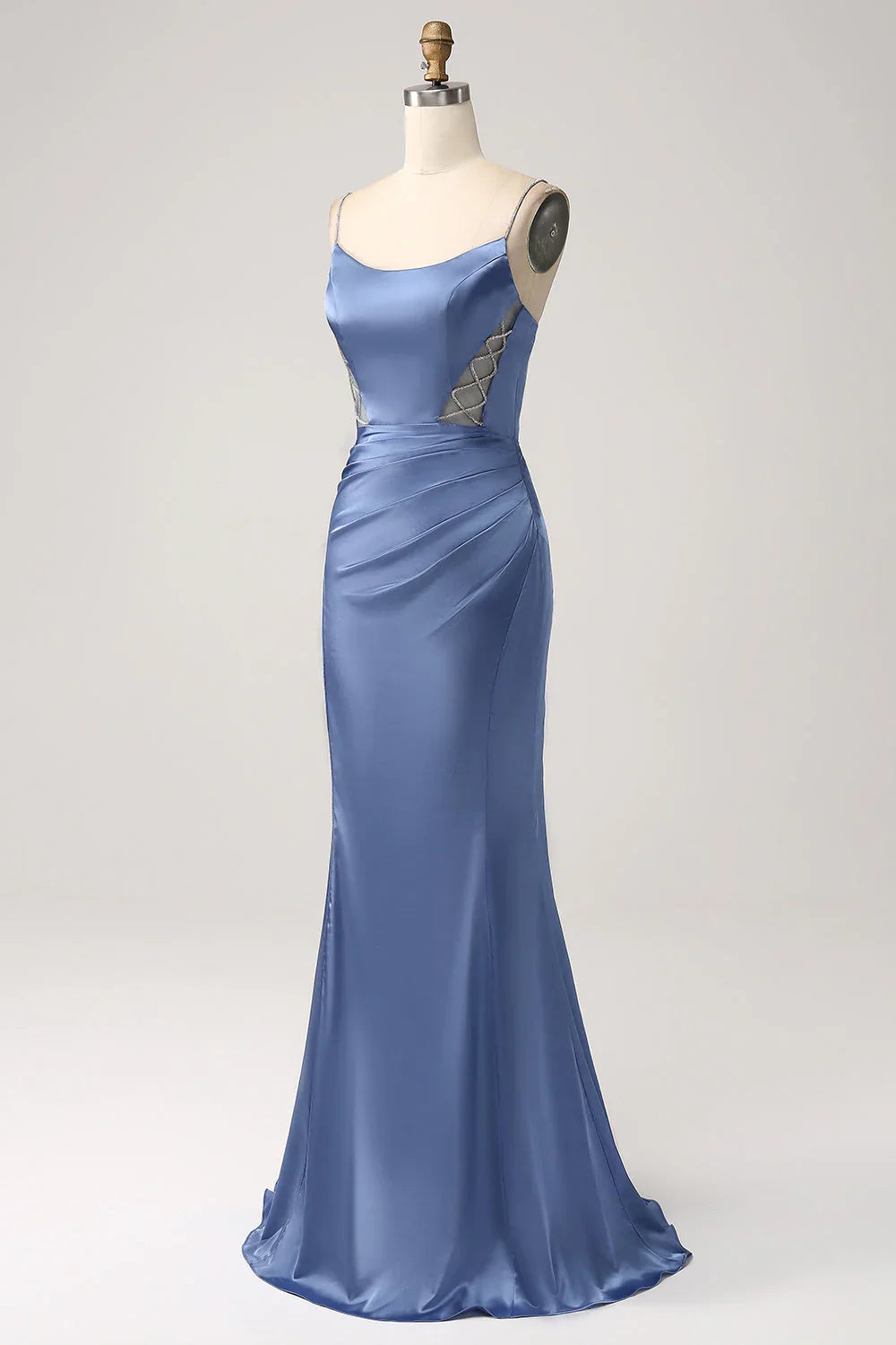 Mermaid Satin Spaghetti Straps Long Prom Dress
