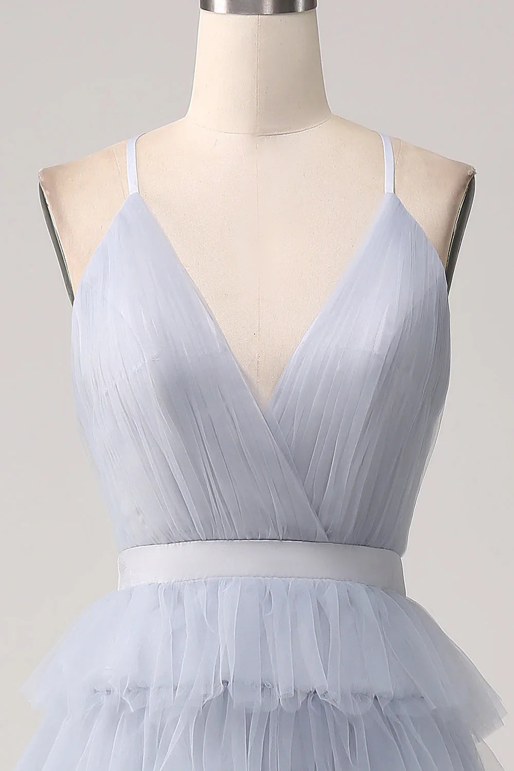 A Line Tiered Tulle Backless Long Prom Dress