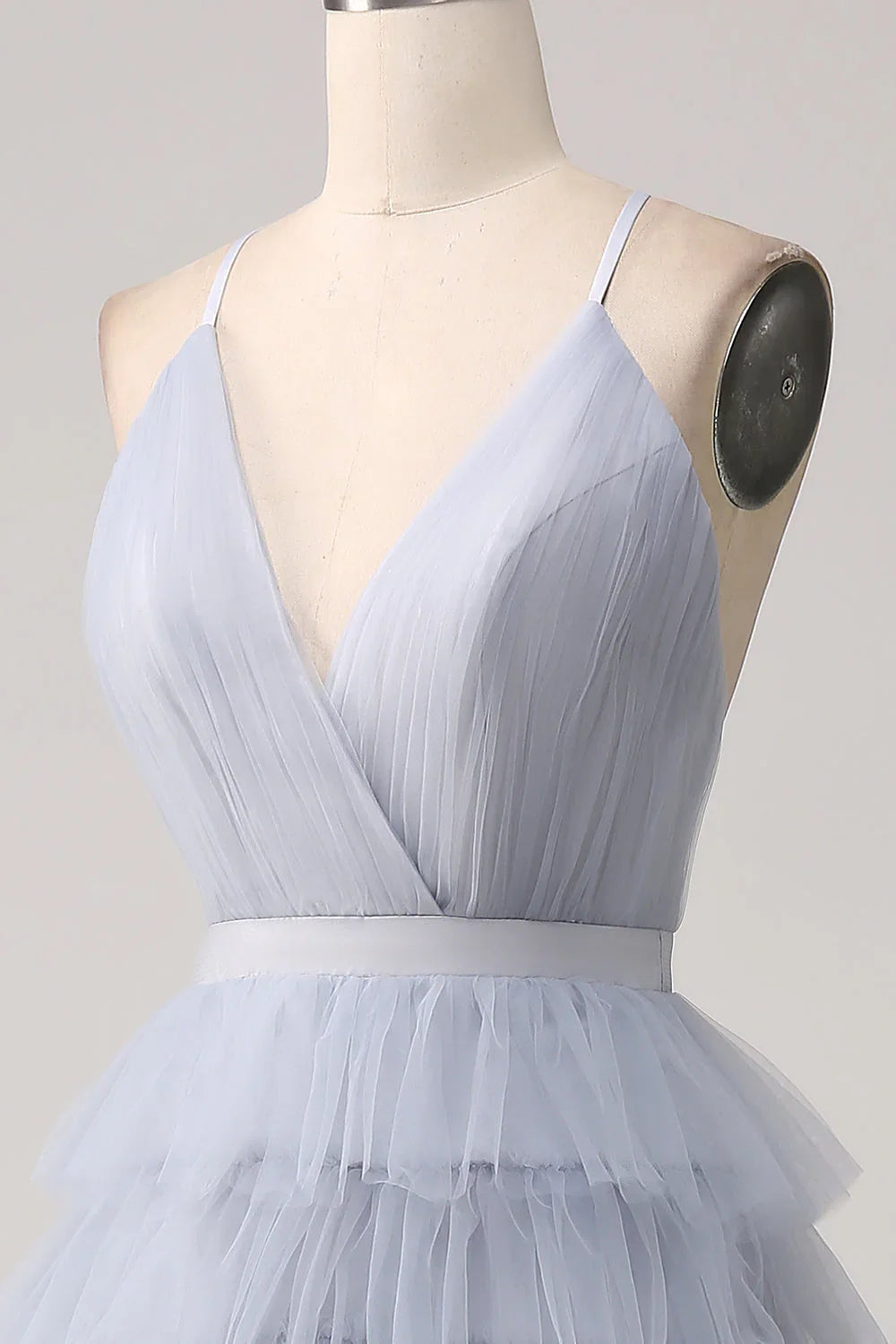 A Line Tiered Tulle Backless Long Prom Dress