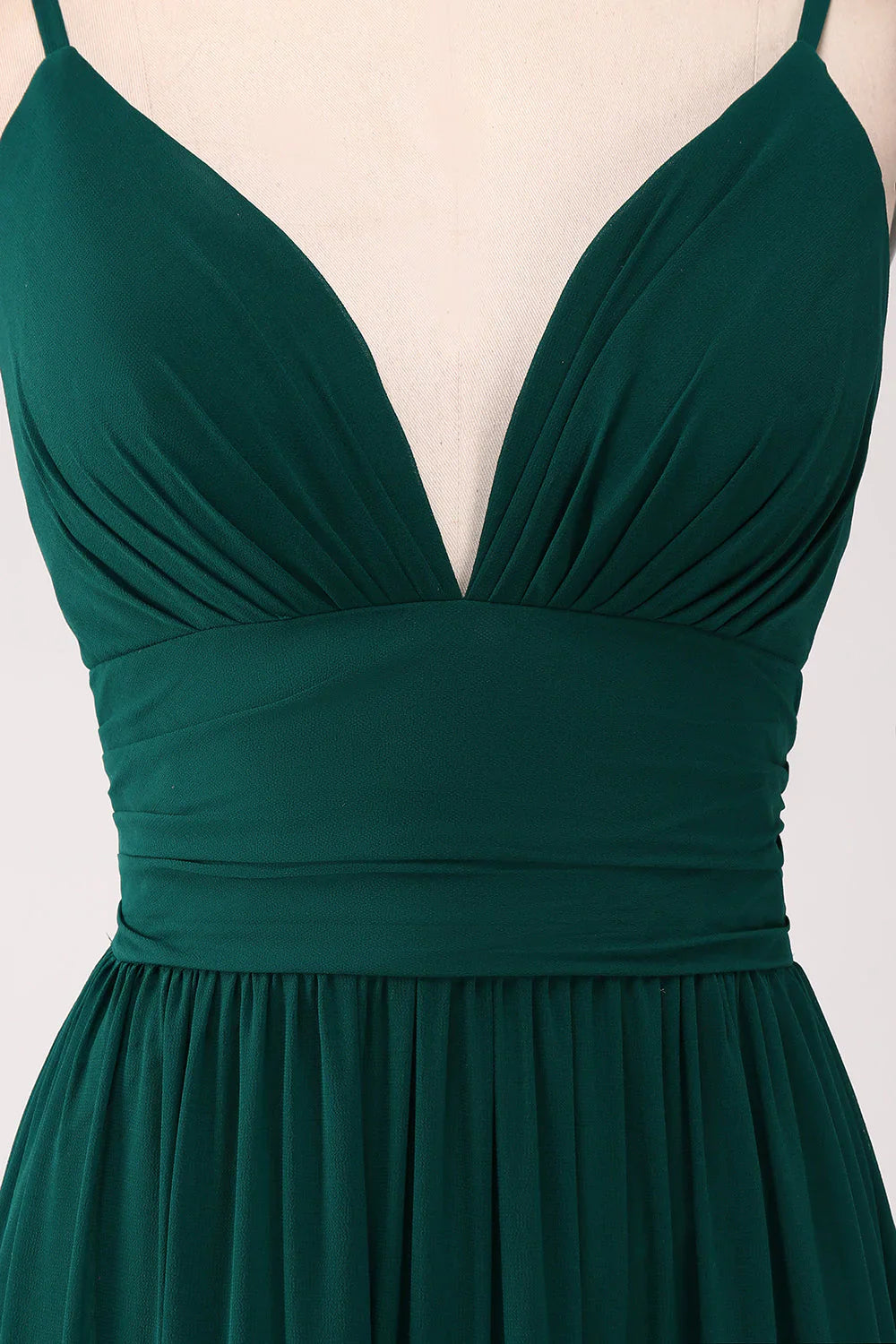 Spaghetti Straps Tiered Dark Green Prom Dress With Pleated
