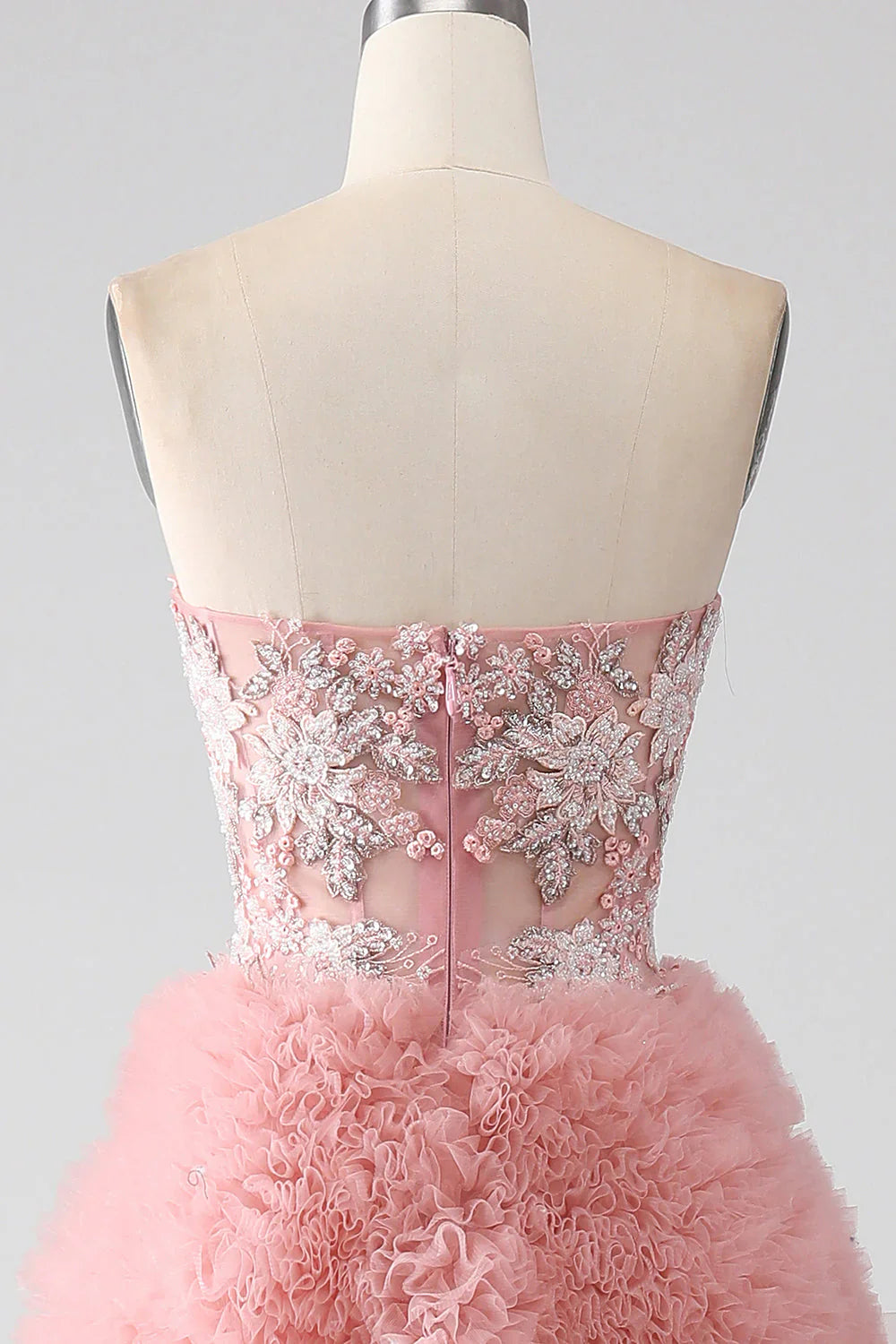 A-Line Strapless Beaded Tiered Long Prom Dress